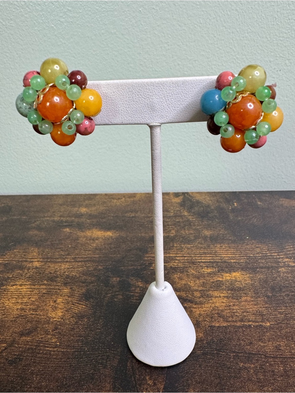 4/$20 Multi-Colour Beaded Cluster Clip-on Earrings - Hong Kong 1960’s